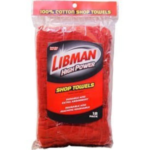 Libman Libman Commercial High Power® 100% Cotton Red Shop Towels, 12 Pack - 591 591